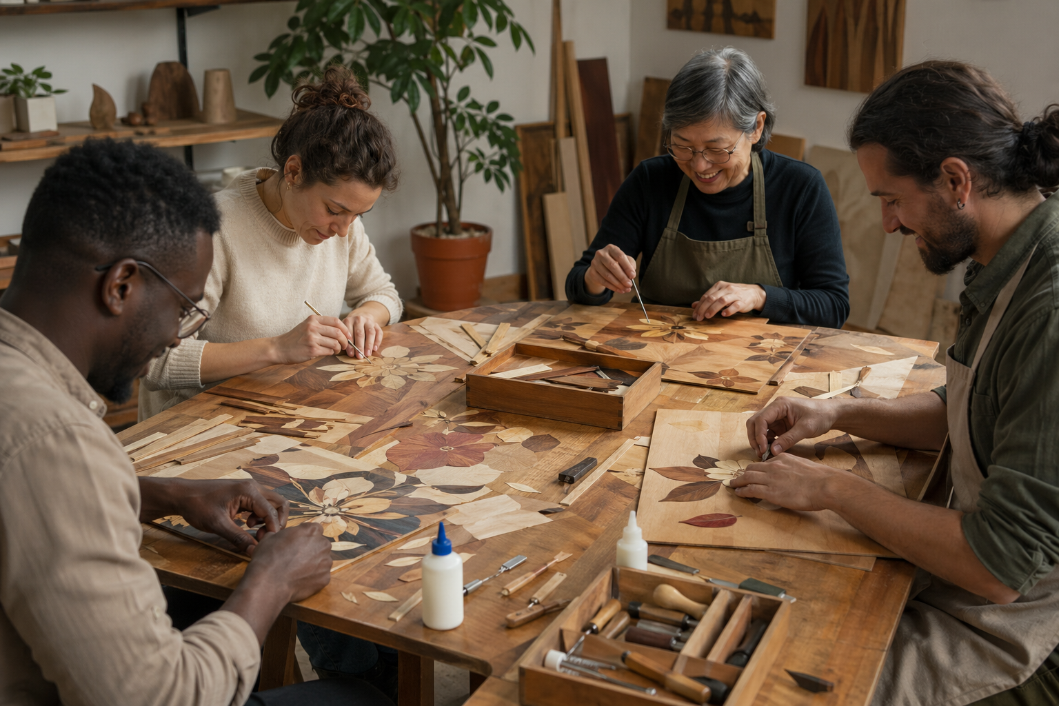 木工制作を楽しむ参加者