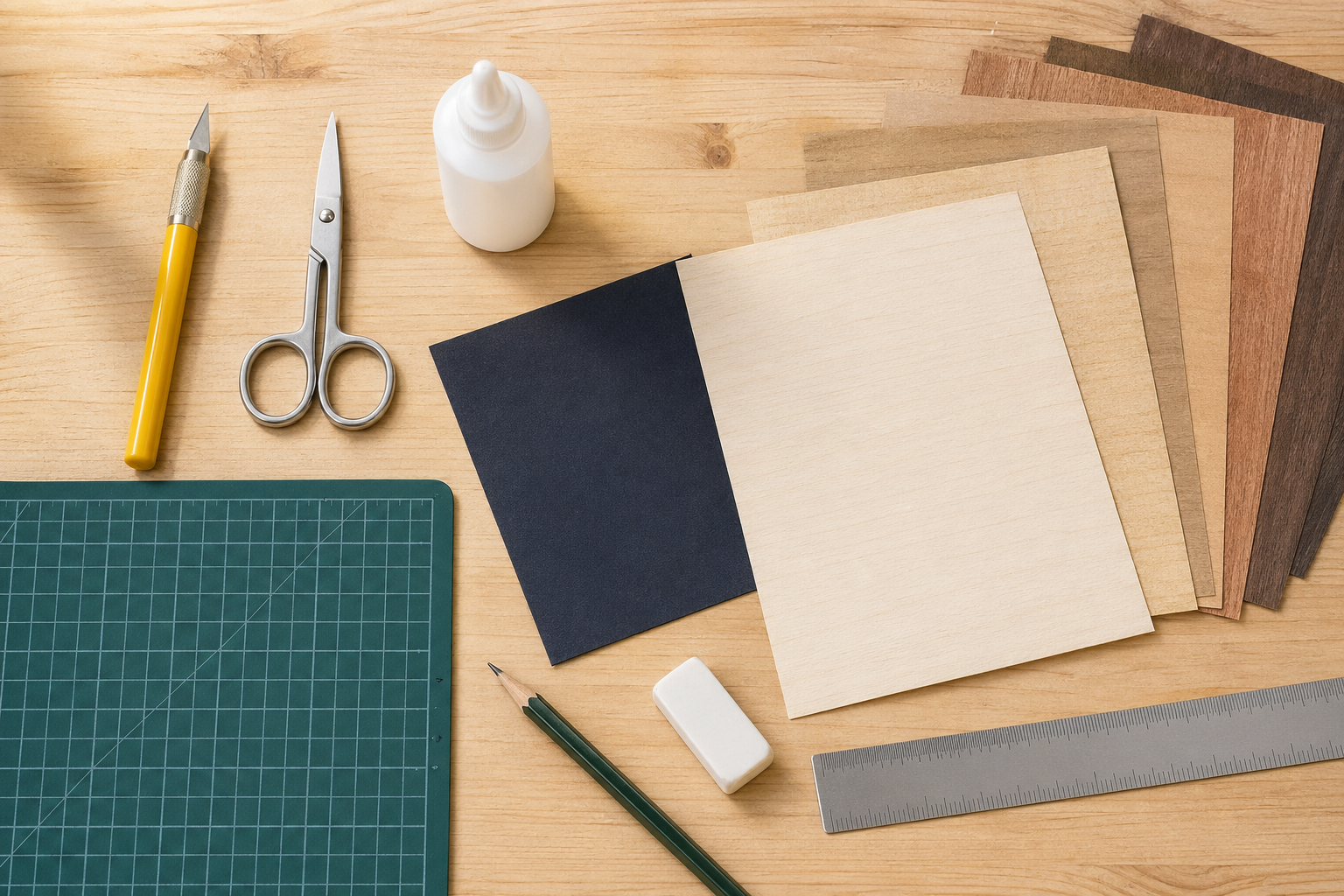 1. 材料: 工作道具と木皮